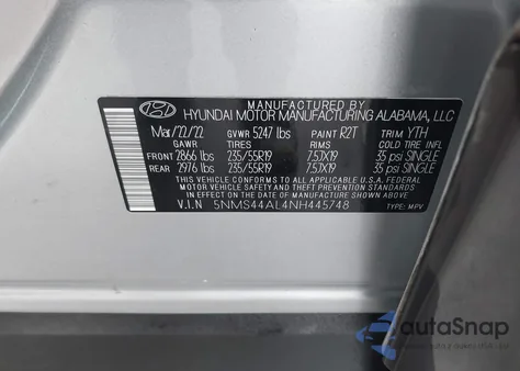 2022 Hyundai Santa Fe Limited из США, поврежденный, VIN 5NMS44AL4NH445748